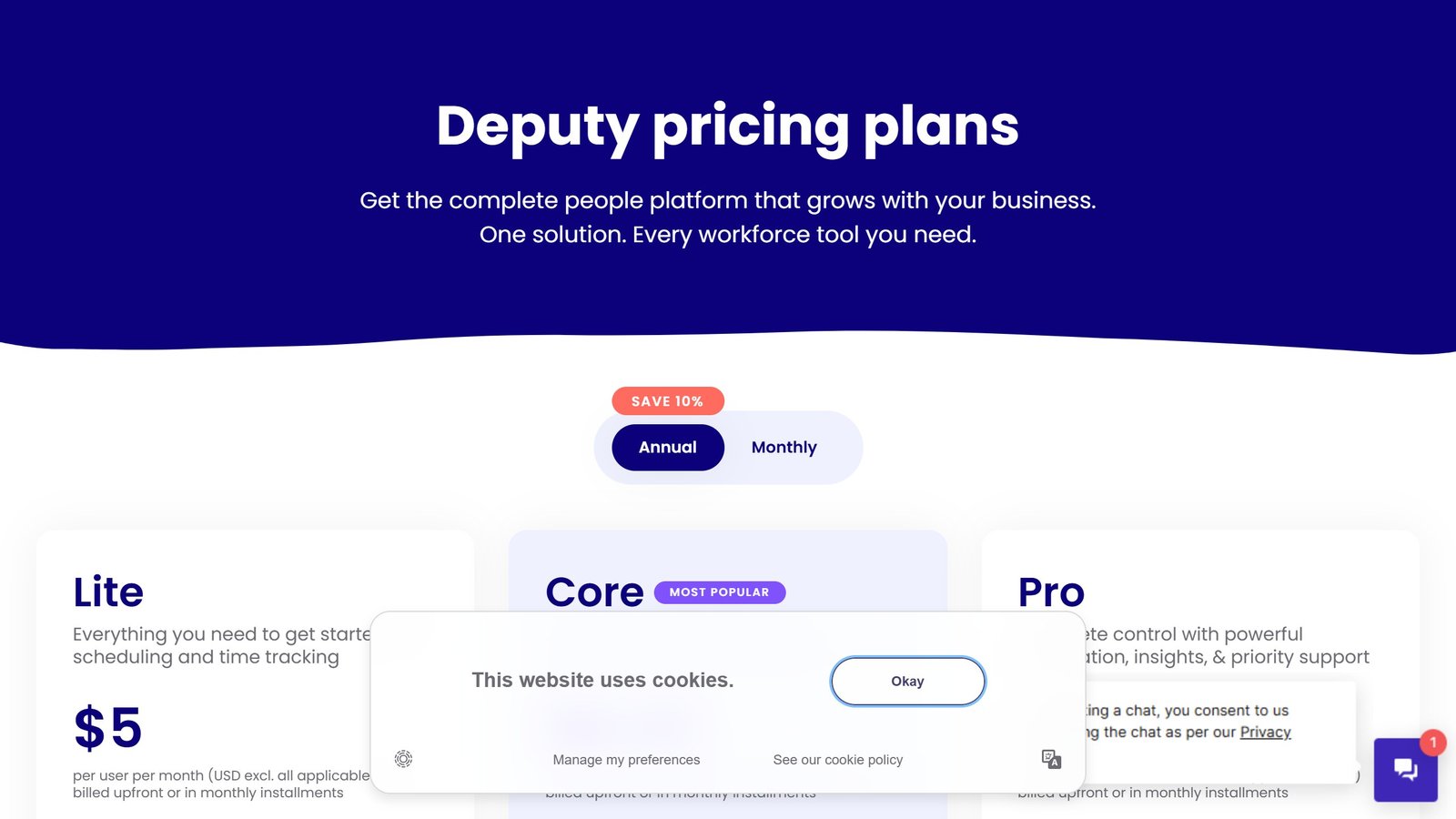 Deputy pricing page as published on 4 September 2026