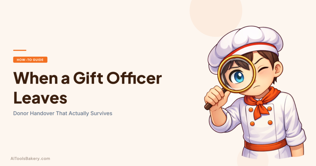 When a Gift Officer Leaves. Donor Handover That Actually Survives. AI Tools Bakery, 2026.