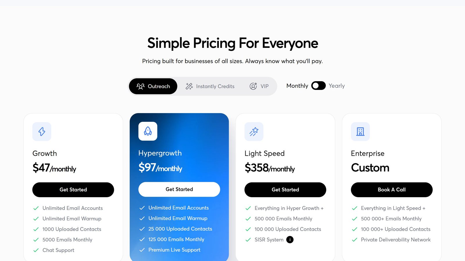 Instantly pricing page as published on 4 September 2026