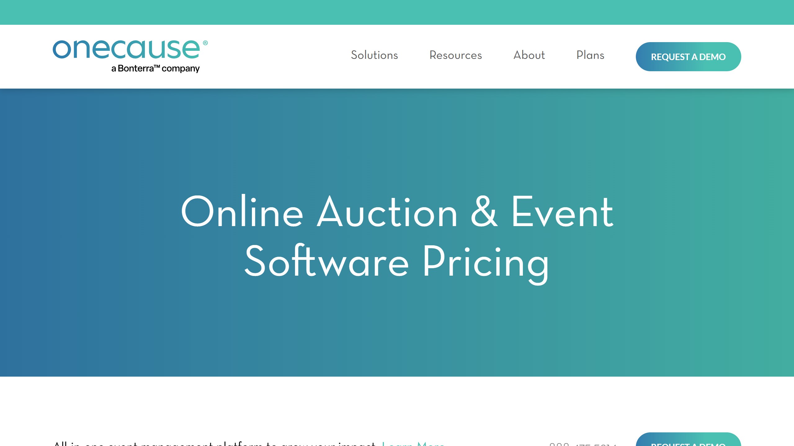 OneCause pricing page as published on 4 September 2026