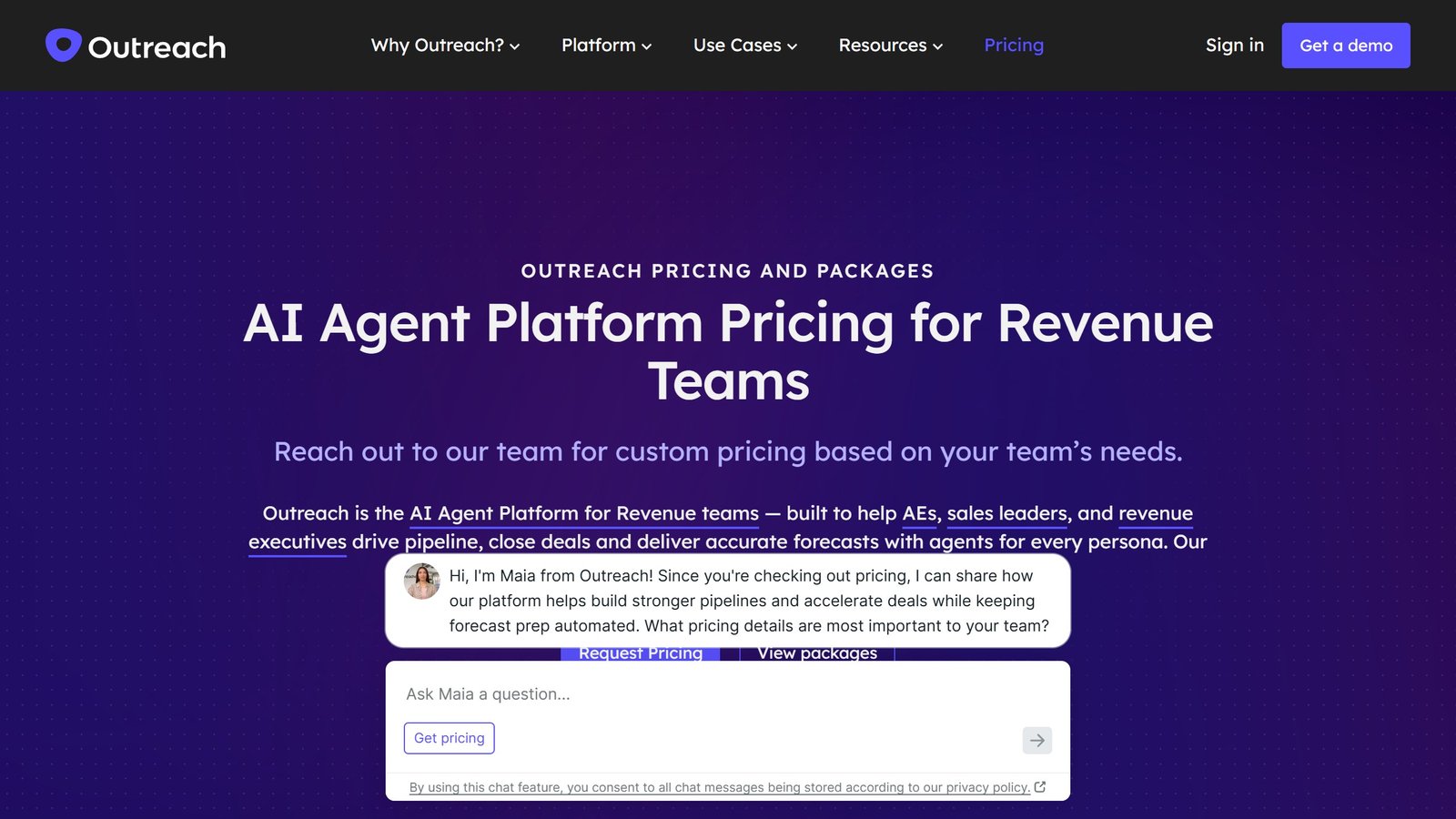 Outreach pricing page as published on 4 September 2026