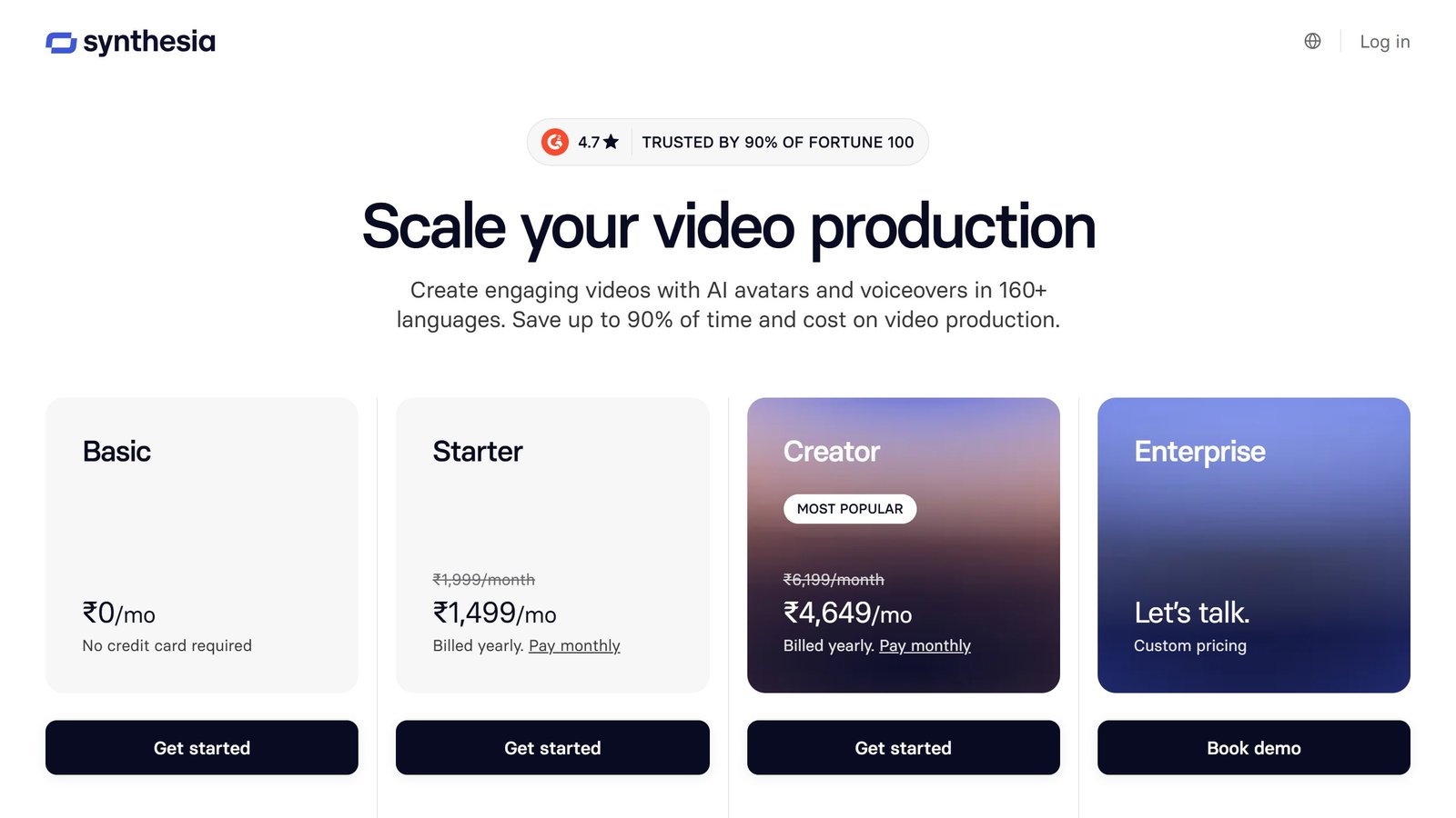 Synthesia pricing page as published on 4 September 2026