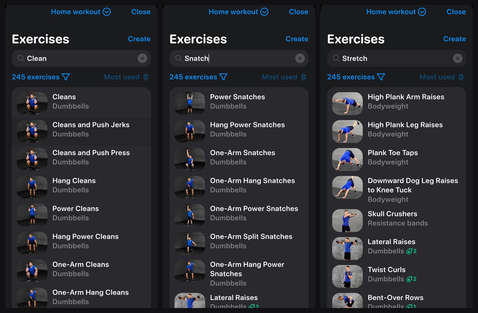 Library searches for clean, snatch and stretch in the home gym