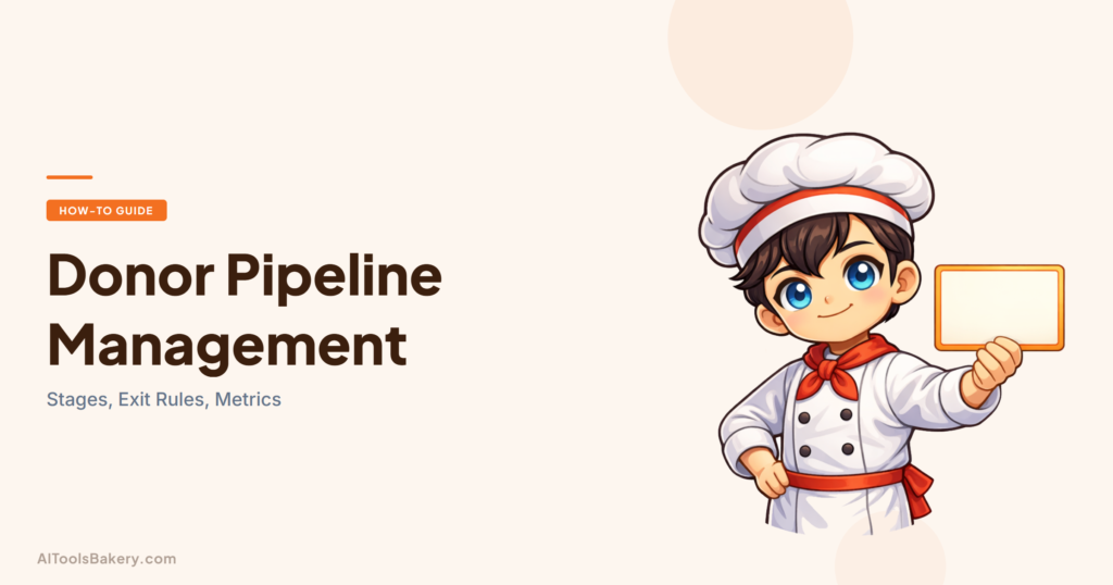 Donor pipeline management 2026: the five stages of identify, qualify, cultivate, solicit and steward with entry and exit rules, monthly metrics and a copyable pipeline template
